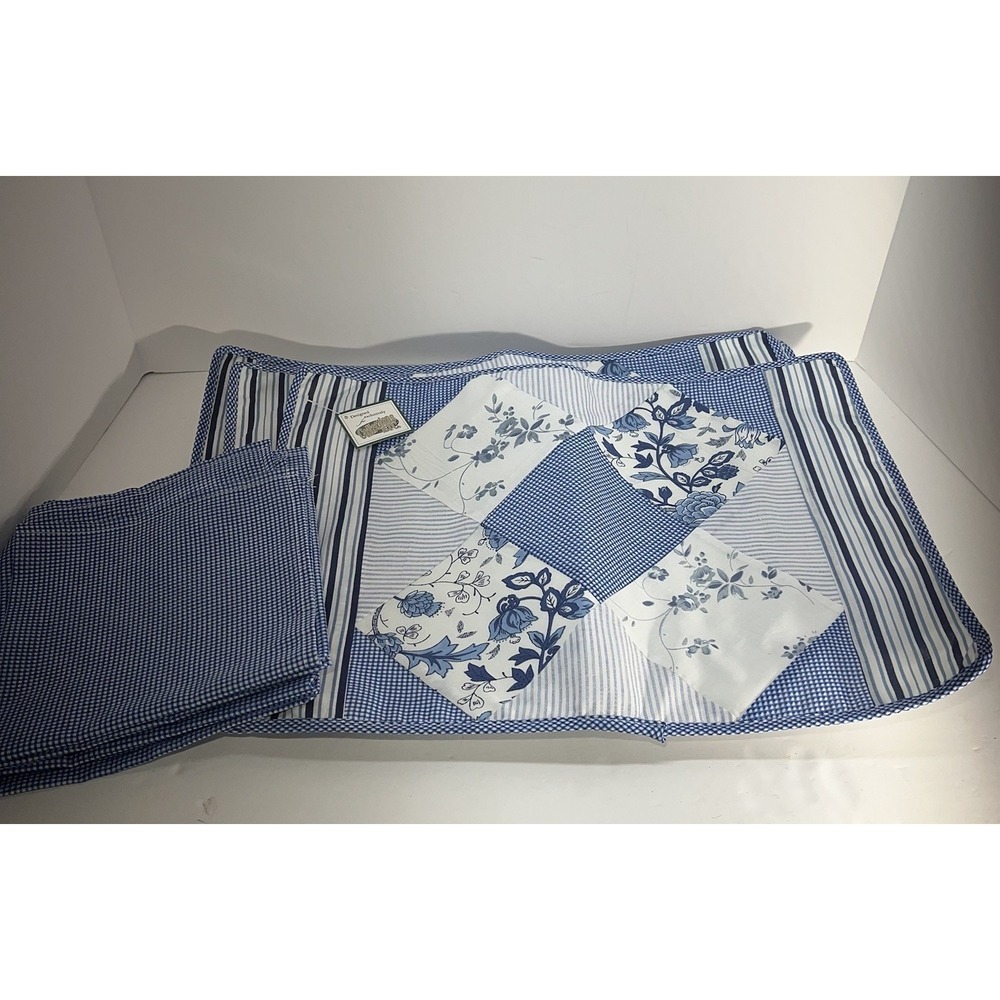 Blue Patchwork Table‎ Placemat X 4 And Napkin Set X4  8piece Strip Floral Padded